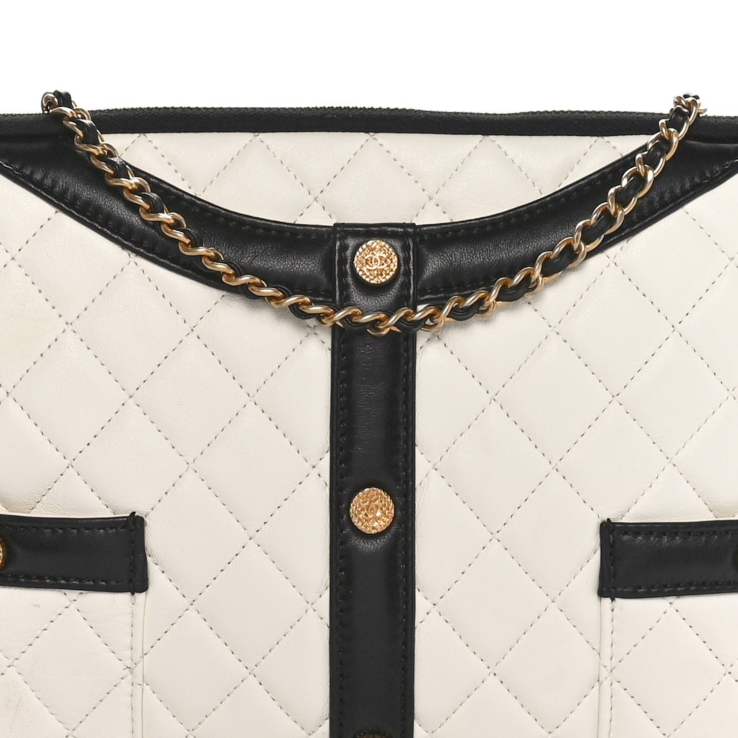 Chanel Lambskin Quilted Medium Girl Shoulder Bag White Black 8 of 10