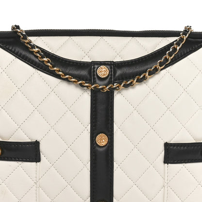 Chanel Lambskin Quilted Medium Girl Shoulder Bag White Black 8 of 10