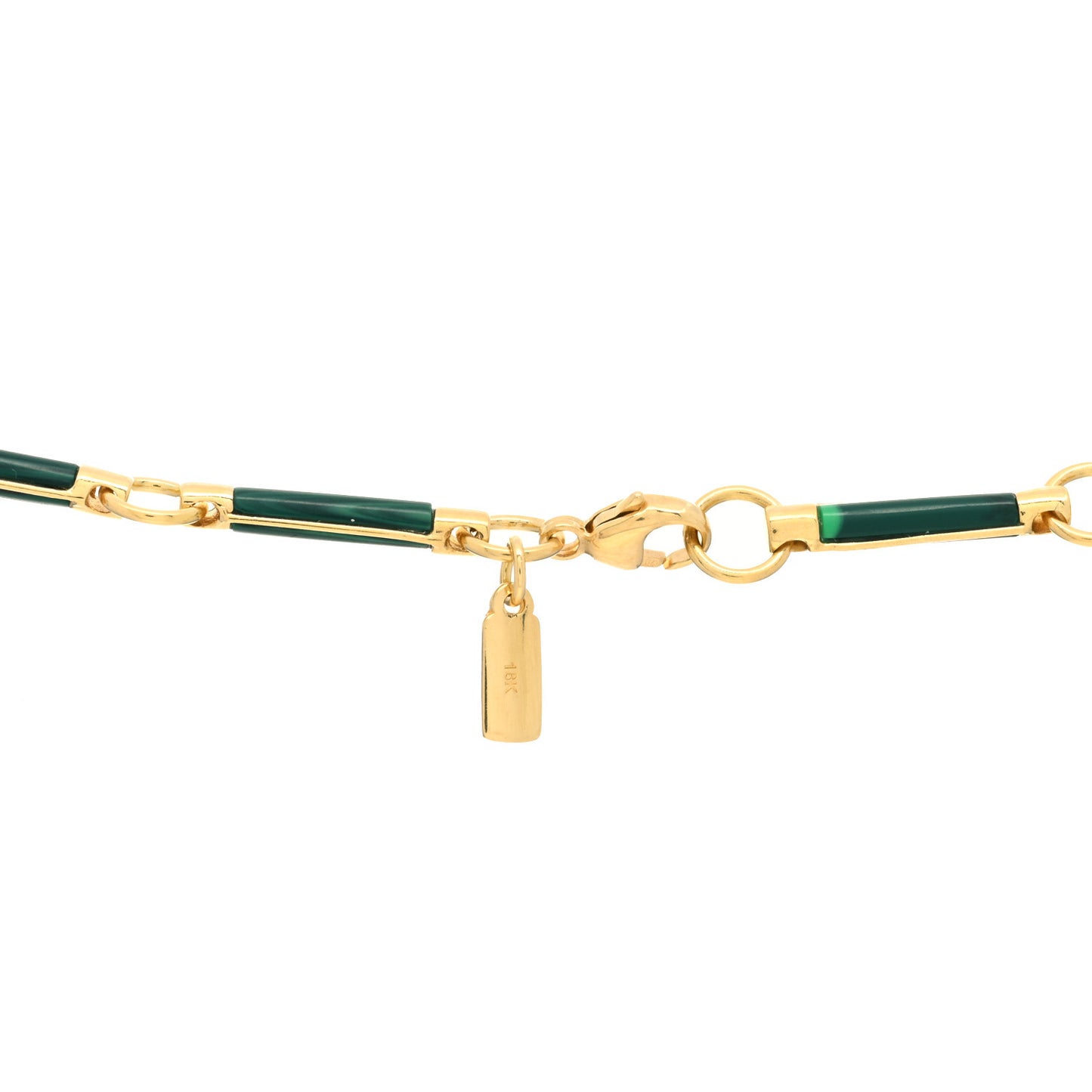 18K Yellow Gold Malachite Stone Chain Choker Necklace