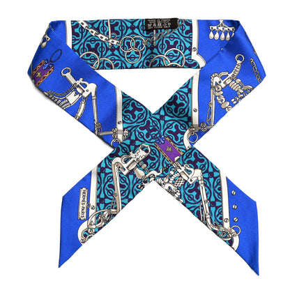 Hermes Silk Mors Et Gourmettes Remix Twilly Bleu Roy Turquoise Prune 2 of 5