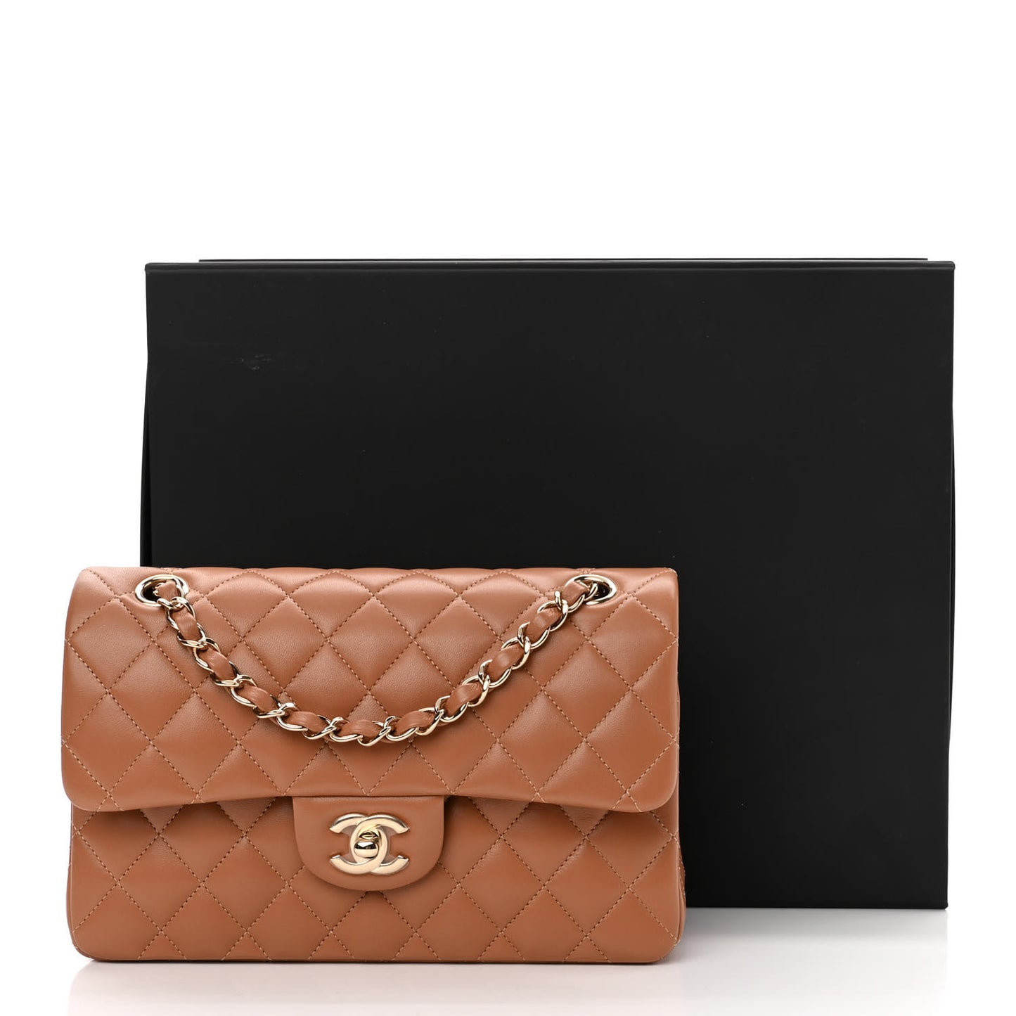 Lambskin Quilted Small Double Flap Brown