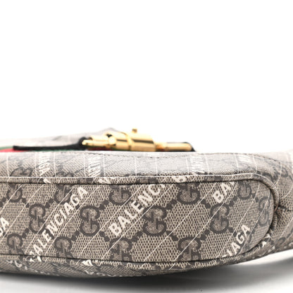 Gucci X BALENCIAGA GG Supreme Monogram Striped Logo Print Web Small Jackie 1961 Hobo Beige Ebony Mystic White 10 of 10