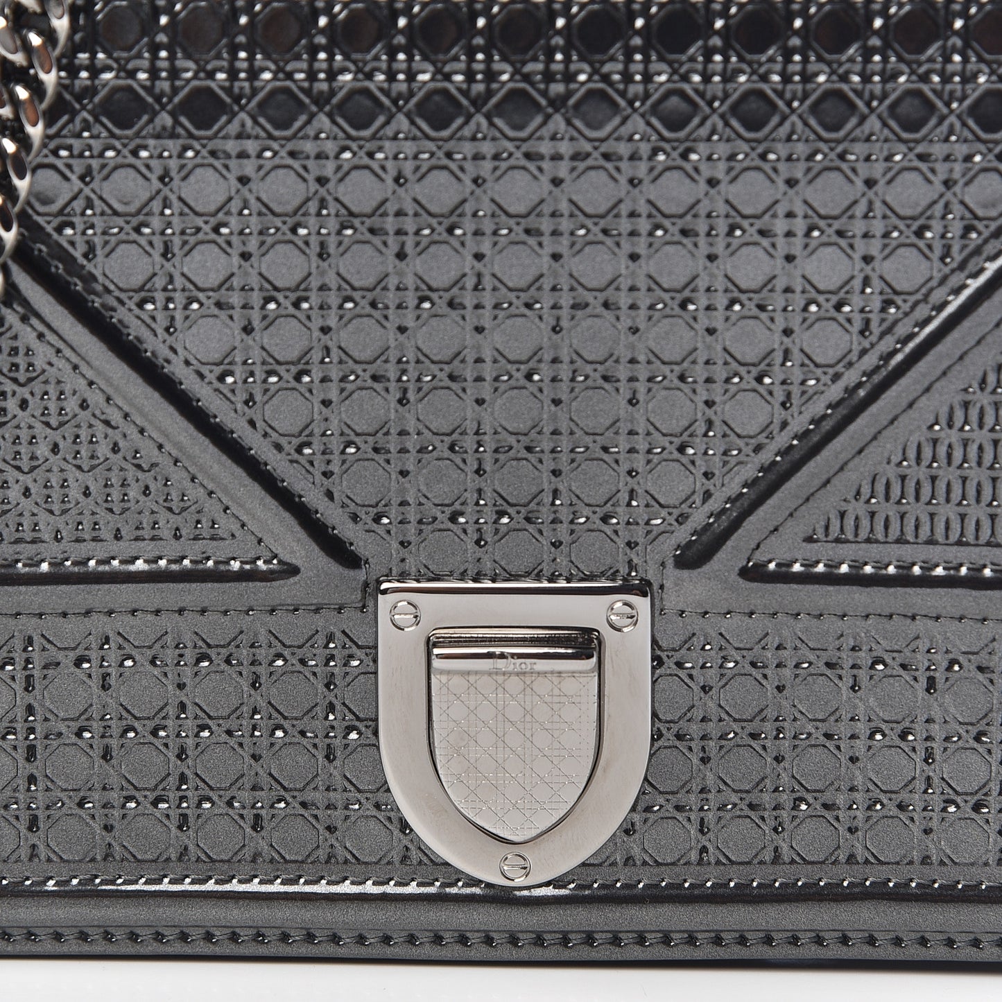 Metallic Patent Micro-Cannage Diorama Wallet on Chain Pouch Onyx Black