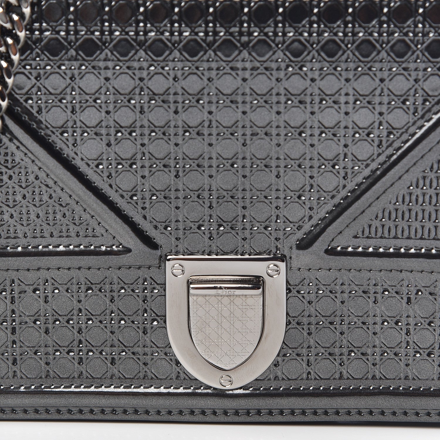 Christian Dior Metallic Patent Micro-Cannage Diorama Wallet on Chain Pouch Onyx Black 7 of 9