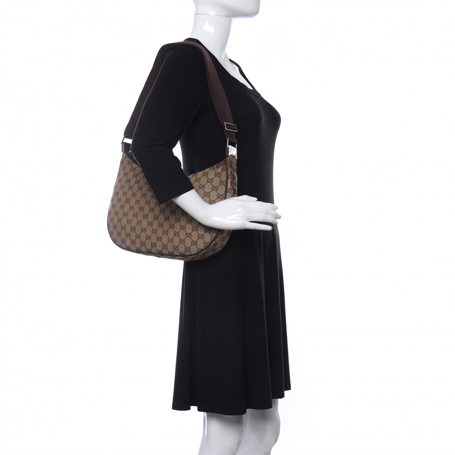 Gucci Monogram Medium Half Moon Hobo Dark Brown 2 of 16
