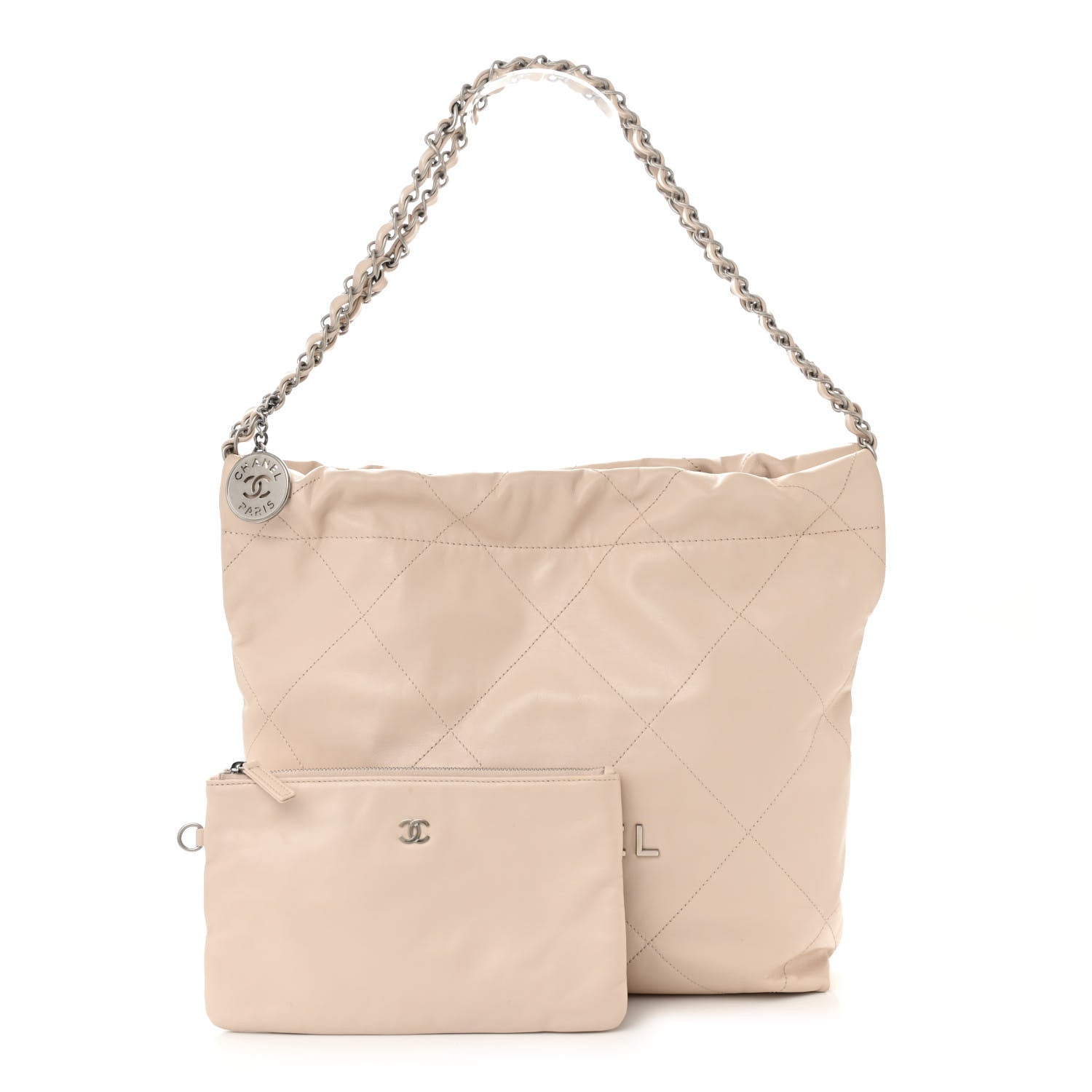 Chanel Shiny Calfskin Quilted Small Chanel 22 Ecru 3 of 11