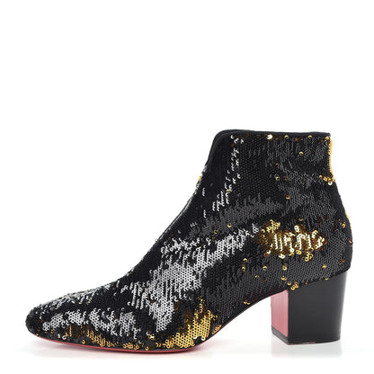Christian Louboutin Paillettes Disco 70S Ankle Boots 37 Black Gold 1 of 8