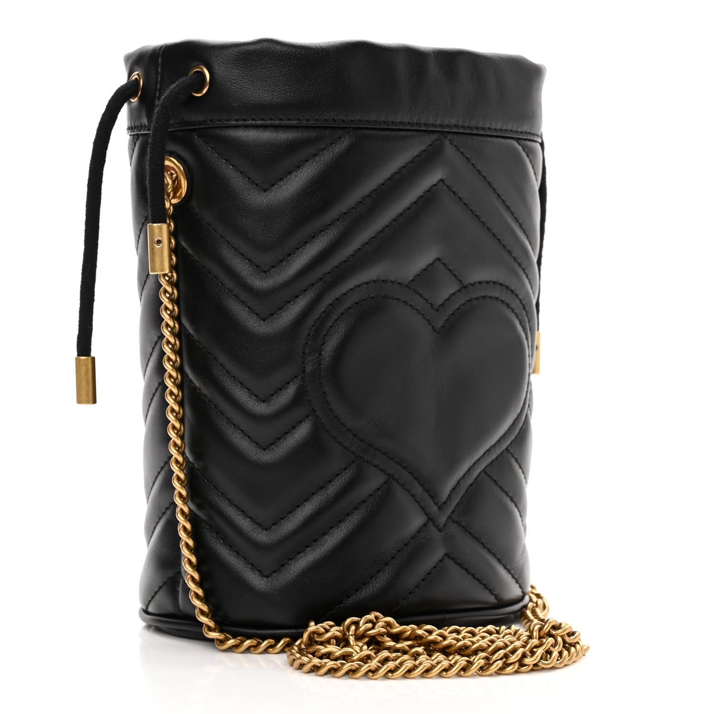 Calfskin Matelasse Mini GG Marmont 2.0 Bucket Bag Black