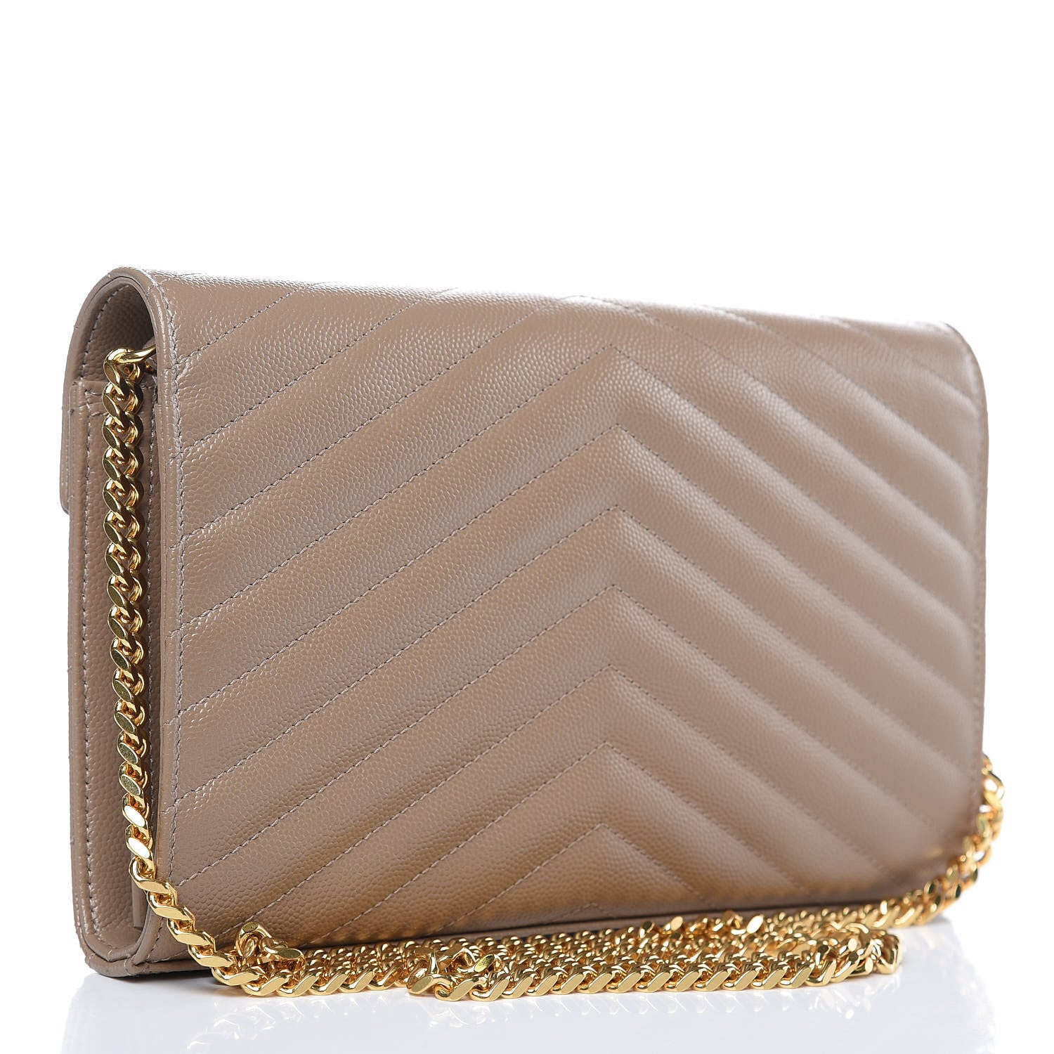 Saint Laurent Grain De Poudre Matelasse Chevron Monogram Chain Wallet Light Taupe 3 of 9