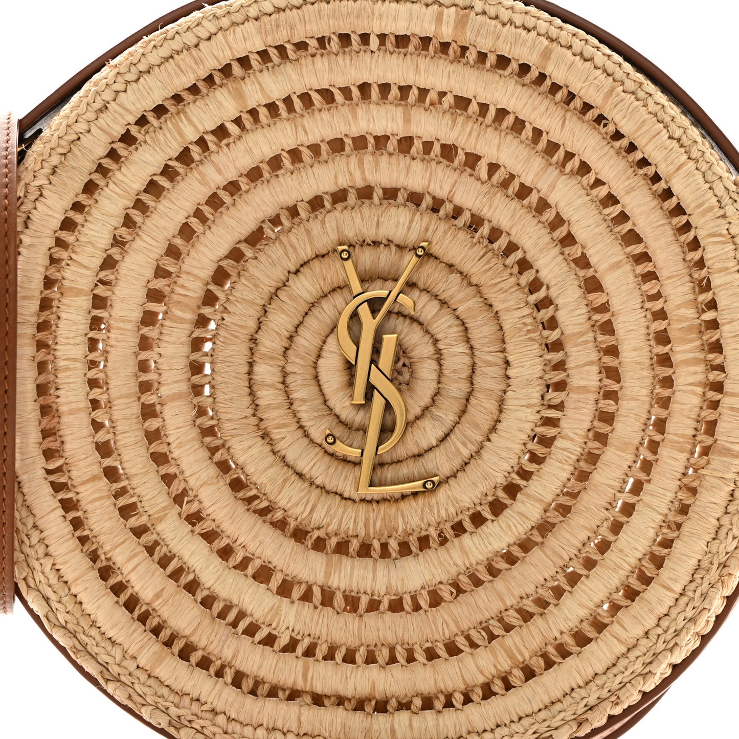 Raffia Calfskin Round Bag Natural Brick