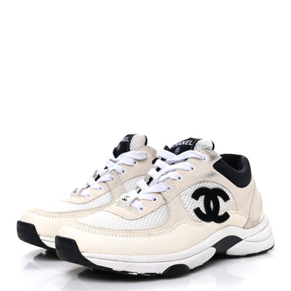 Chanel Mesh Suede Calfskin Grained Calfskin Womens CC Sneakers 36 White Black 4 of 11