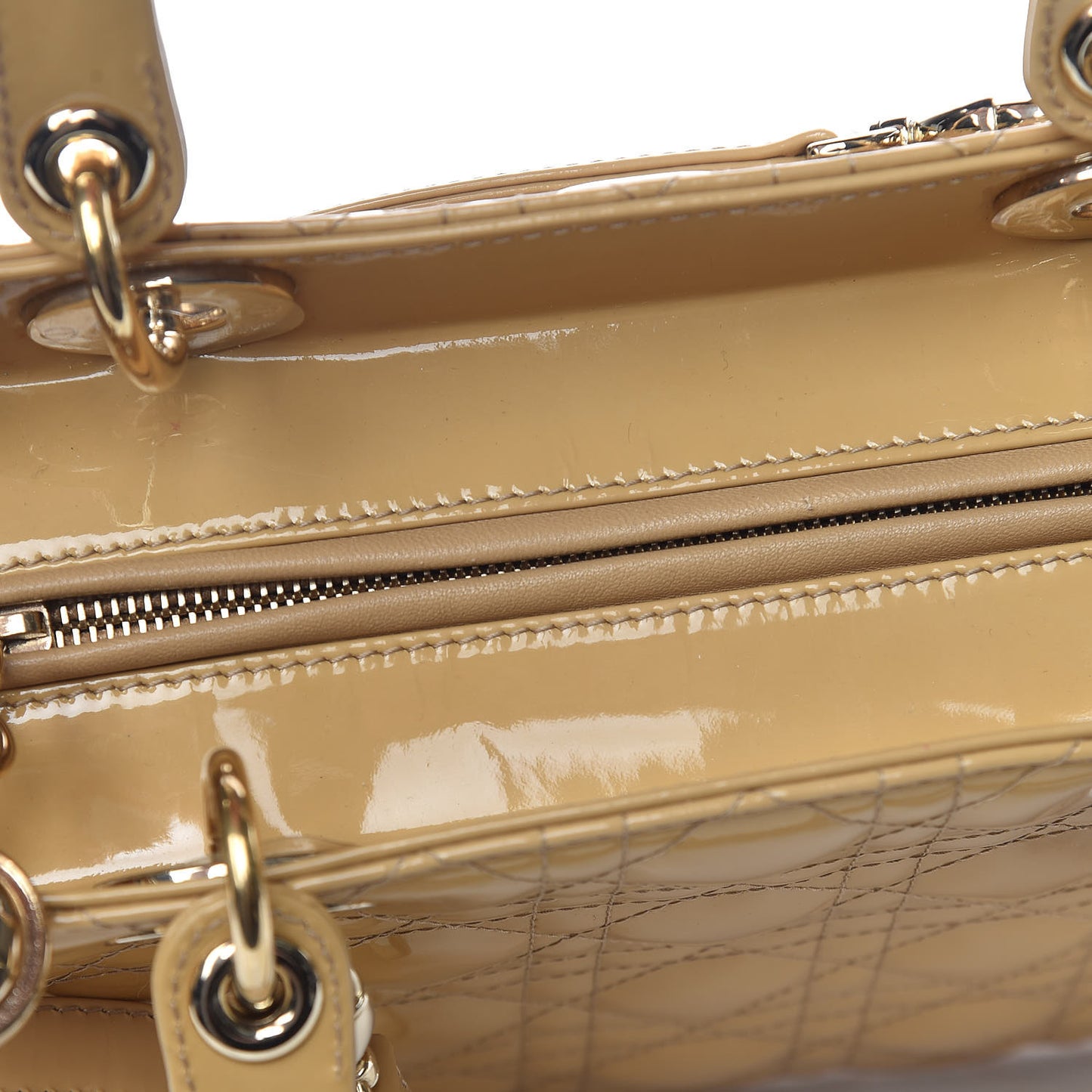 Patent Cannage Medium Lady Dior Beige