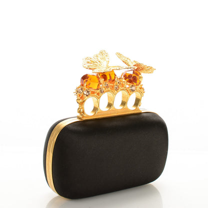 Alexander McQueen Satin Butterfly Knuckle Duster Box Clutch Black 3 of 8