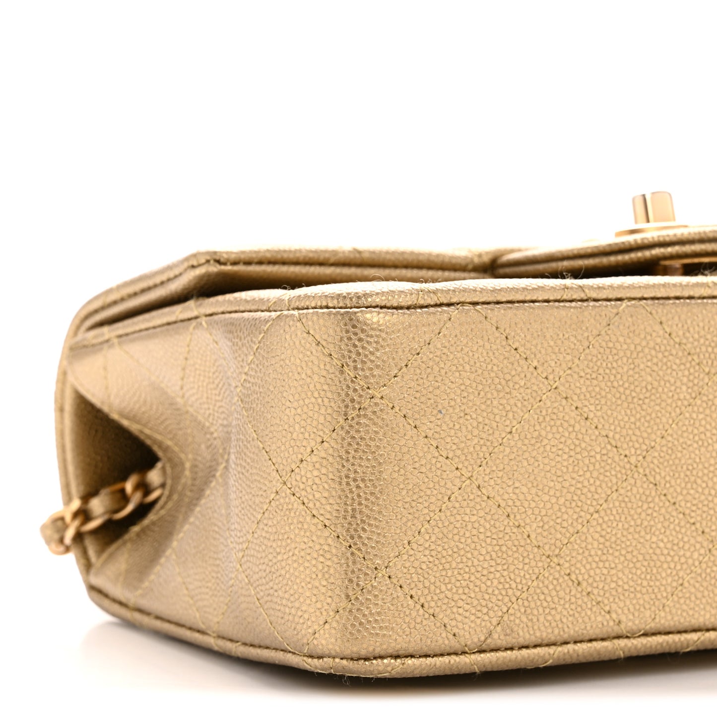 Metallic Caviar Quilted Mini Top Handle Rectangular Flap Gold