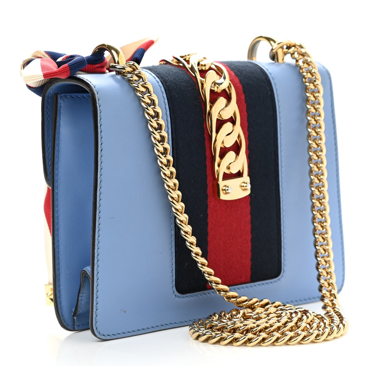 Calfskin Mini Sylvie Chain Shoulder Bag Clear Sky Blue