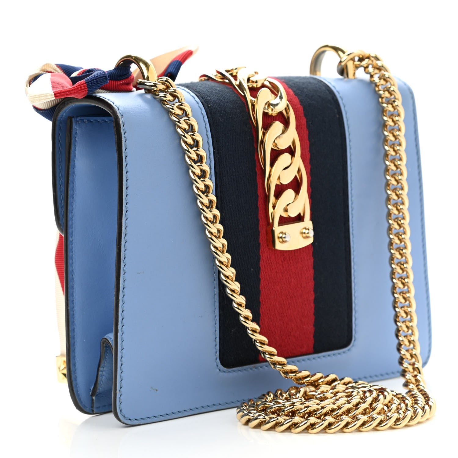 Gucci Calfskin Mini Sylvie Chain Shoulder Bag Clear Sky Blue 3 of 17