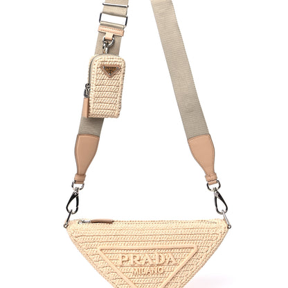 Prada Yarn Raffia Effect Crochet Triangle Shoulder Bag Naturale 10 of 12