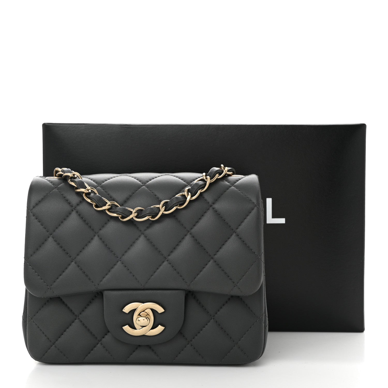 Chanel Lambskin Quilted Mini Square Flap Dark Grey 11 of 11