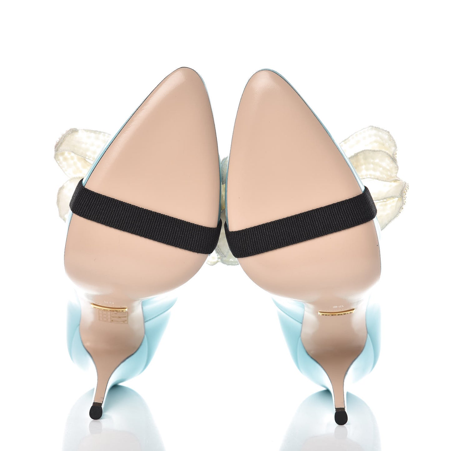 Polished Calfskin Removable Pearly Bow Elaisa Platform High Heel Pumps 38 New Aquamarine