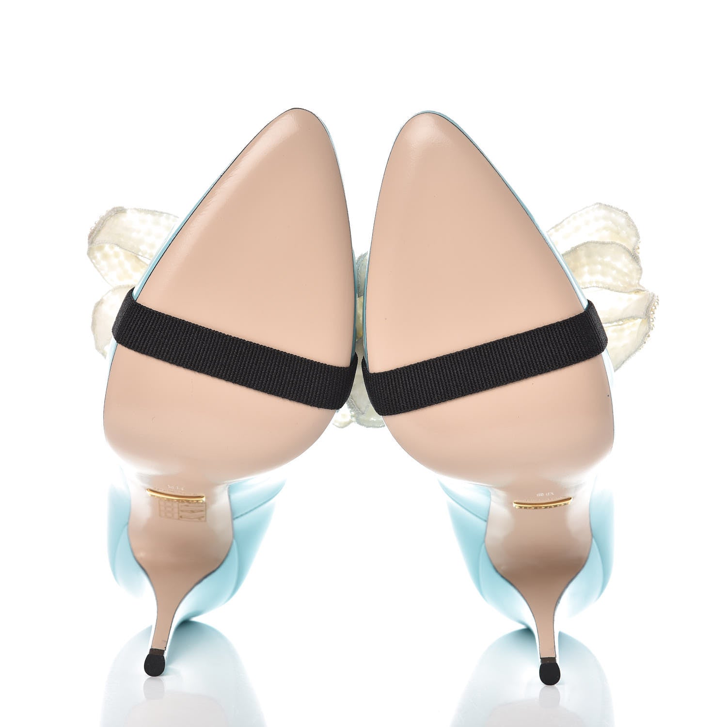Gucci Polished Calfskin Removable Pearly Bow Elaisa Platform High Heel Pumps 38 New Aquamarine 5 of 11