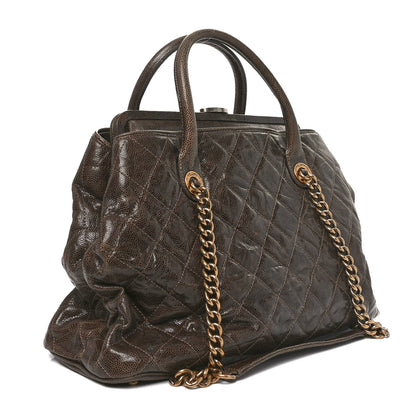 Chanel Glazed Caviar Quilted Large Shiva Frame Tote Brown 3 of 10