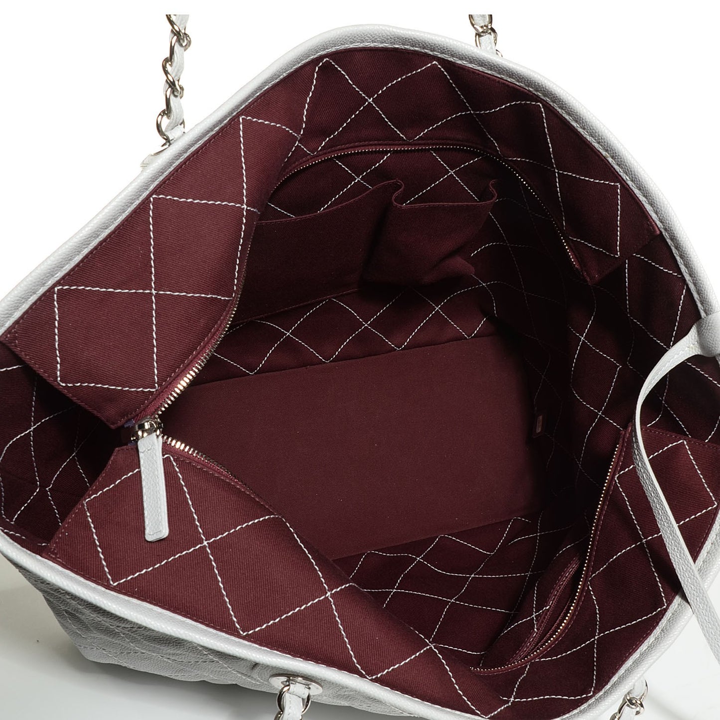 Grained Calfskin Quilted Large Daily Shopping Tote Light Grey