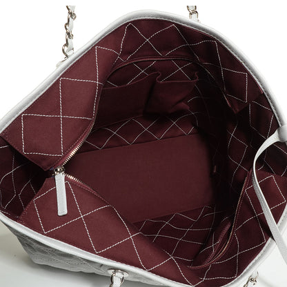 Chanel Grained Calfskin Quilted Large Daily Shopping Tote Light Grey 6 of 8