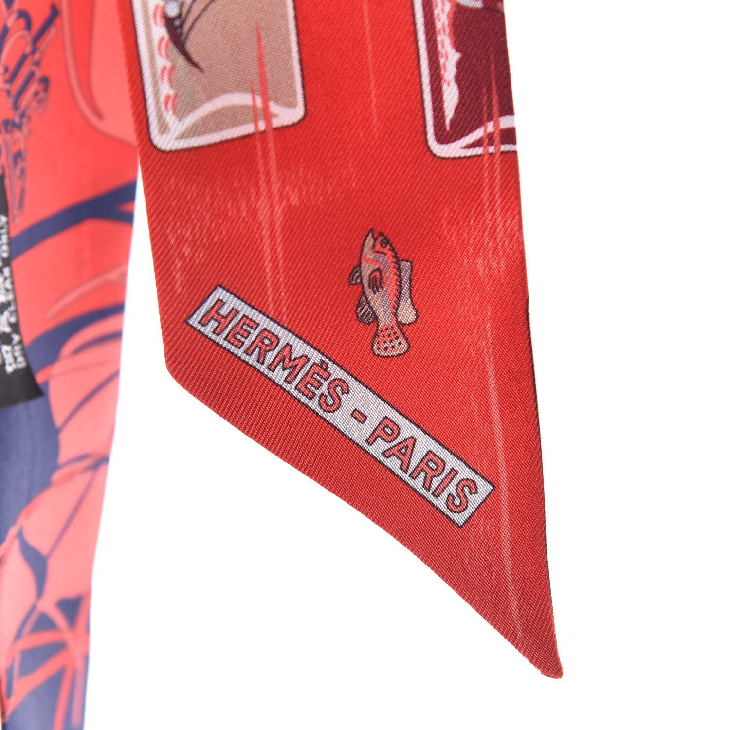 Hermes Silk Caleche Mors Et Bouteilles Twilly Rouge Marine Beige 4 of 4