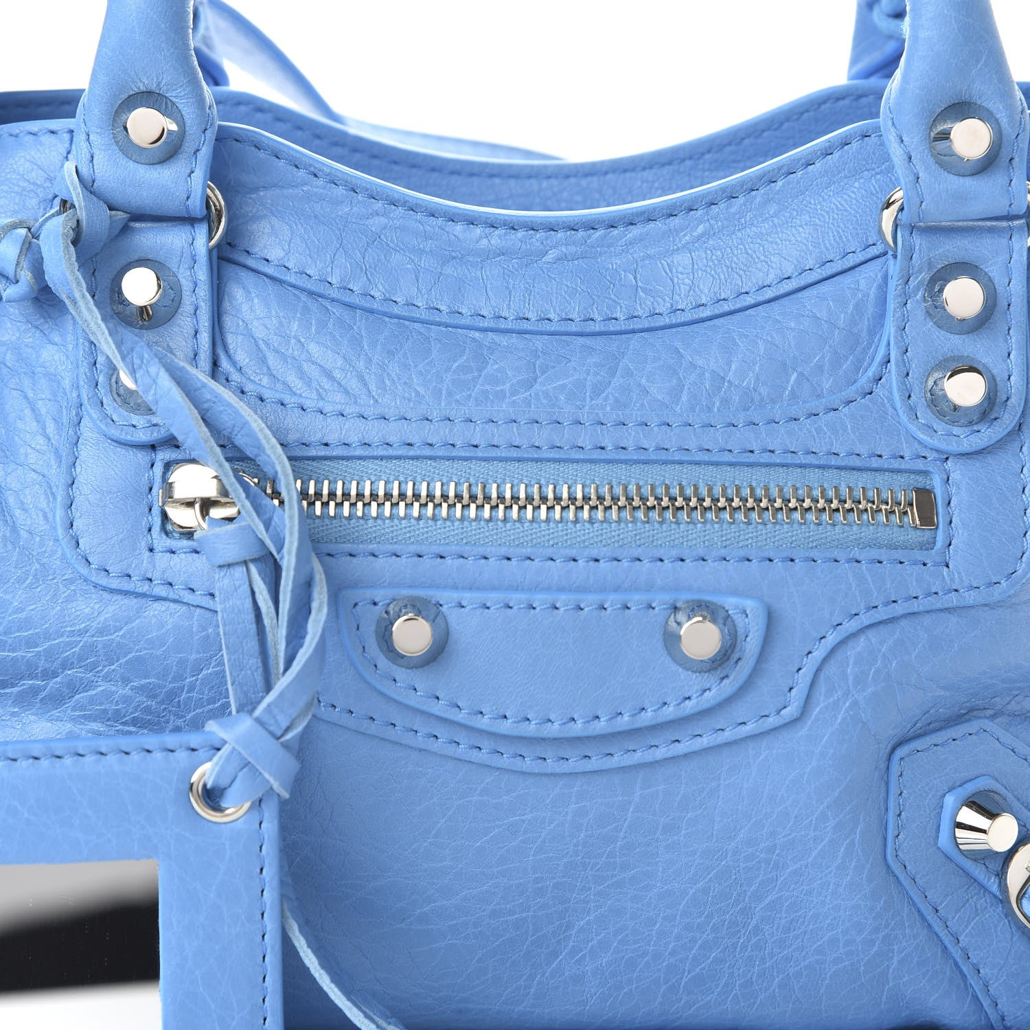 Balenciaga Agneau Classic Silver Hardware Mini City Logo Strap Bleu Turquoise Black 9 of 9