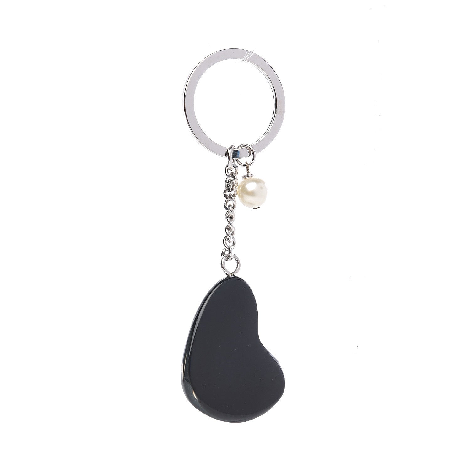 Chanel Resin Crystal Embellished Heart Keychain Black 2 of 2