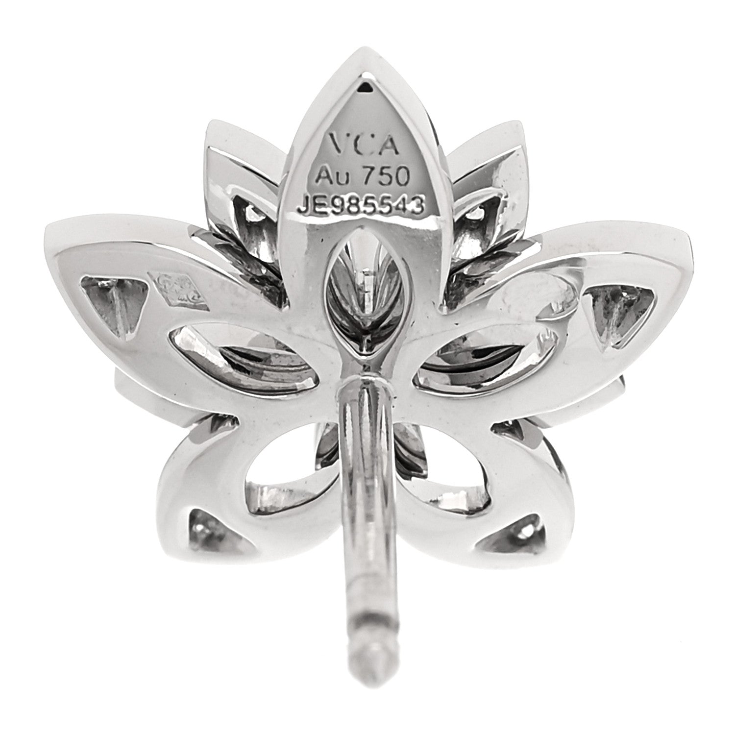Van Cleef & Arpels 18K White Gold Diamond Mini Lotus Openwork Earrings 4 of 5
