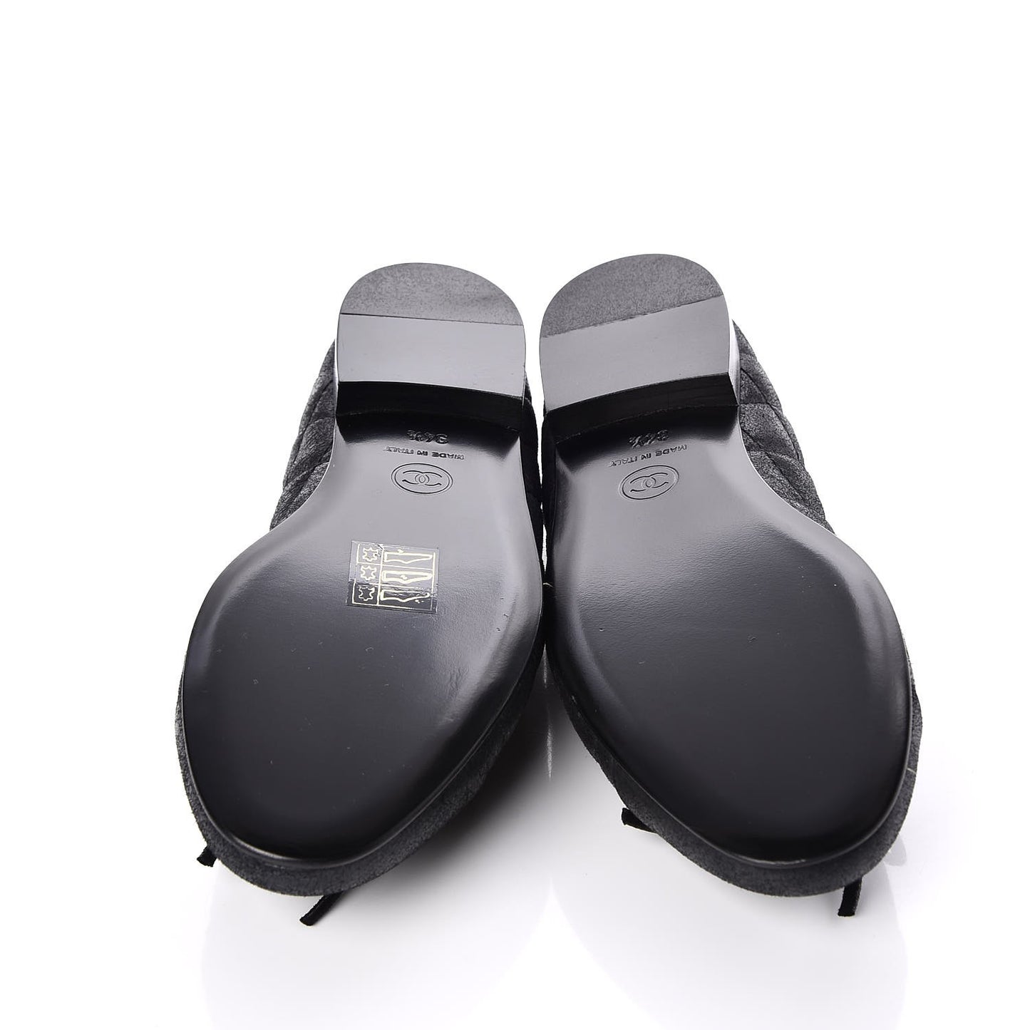 Iridescent Calfskin Quilted CC Cap Toe Ballerina Flats 34.5 Black