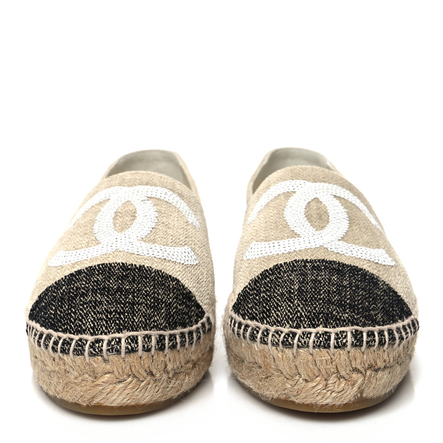 Toile Sequin CC Espadrilles 36 Beige Black