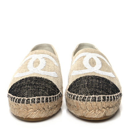 Chanel Toile Sequin CC Espadrilles 36 Beige Black 2 of 10