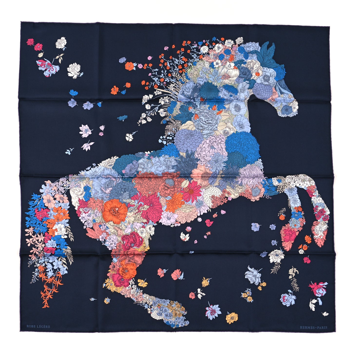 Silk Robe Legere Scarf 90 Marine Parme Rose