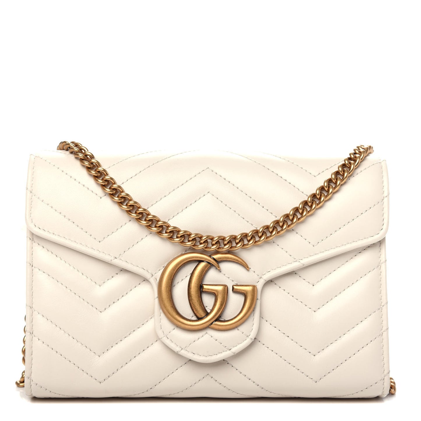 Calfskin Matelasse GG Marmont Chain Wallet Mystic White