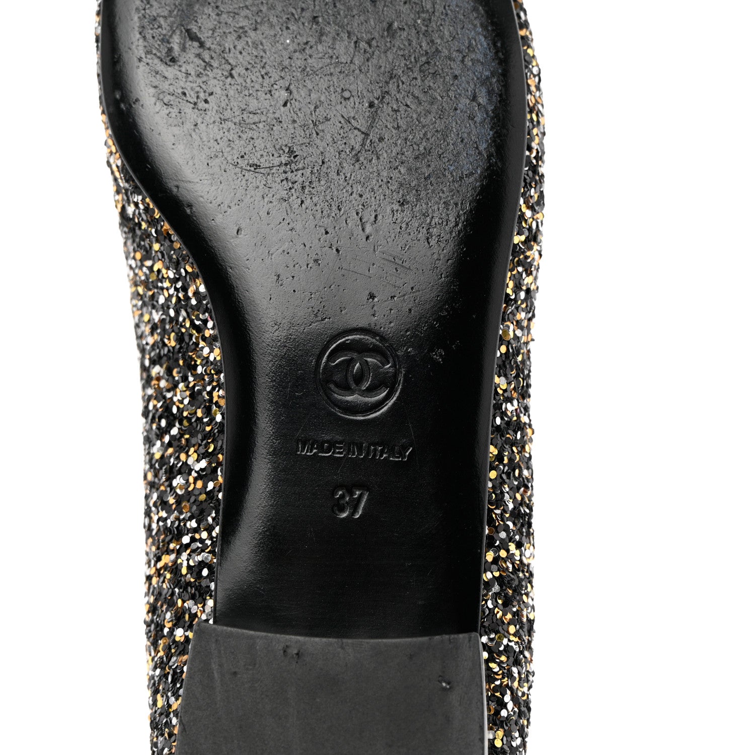 Chanel Glitter Fabric Patent Calfskin Moccasin Loafers 37 Black Bronze 8 of 9