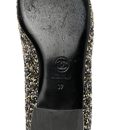 Chanel Glitter Fabric Patent Calfskin Moccasin Loafers 37 Black Bronze 8 of 9