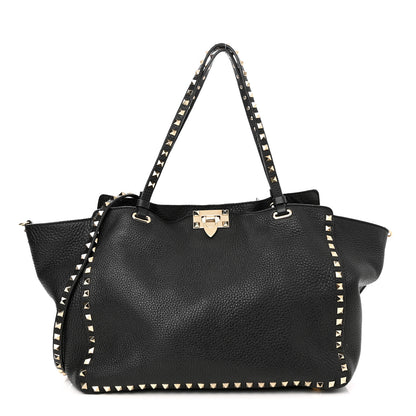 Valentino Garavani Alce Printed Calfskin Medium Rockstud Tote Black 1 of 11