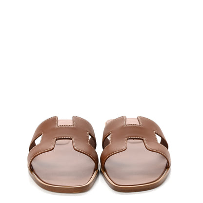 Hermes Box Calfskin Oran Sandals 37.5 Gold 2 of 8