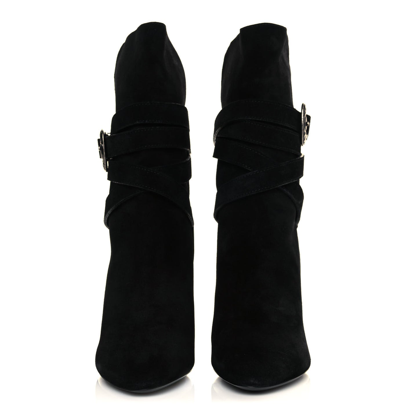 Suede Mica Buckle Western Ankle Booties 40 Black