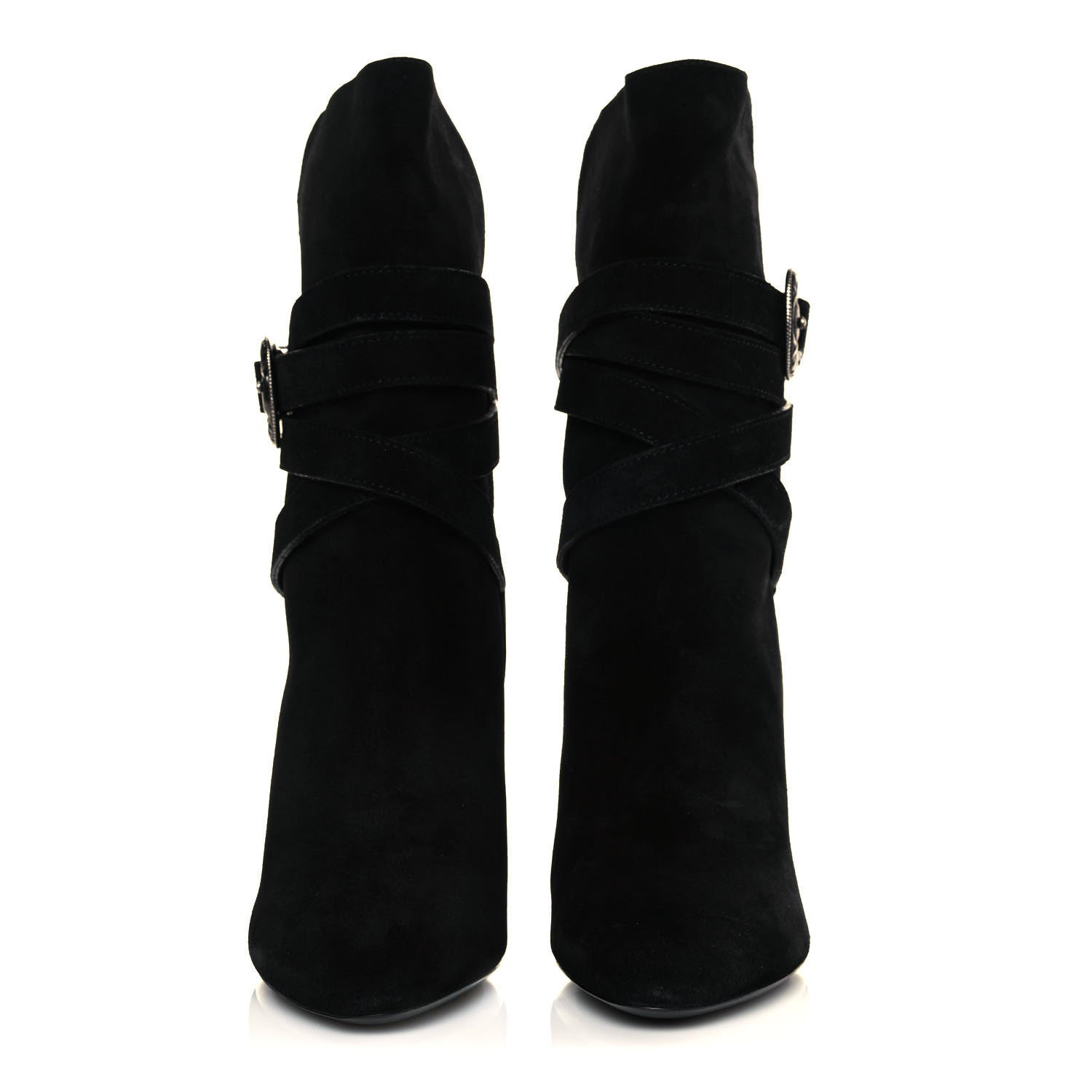 Saint Laurent Suede Mica Buckle Western Ankle Booties 40 Black 2 of 8