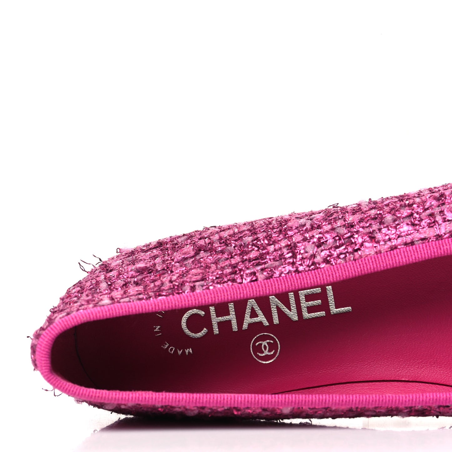 Coated Tweed Grosgrain Cap Toe Ballerina Flats 36.5 Dark Pink Black