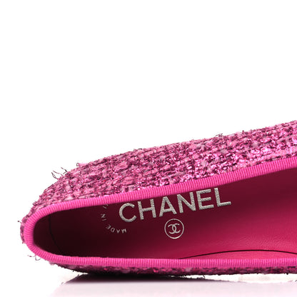 Chanel Coated Tweed Grosgrain Cap Toe Ballerina Flats 36.5 Dark Pink Black 7 of 9