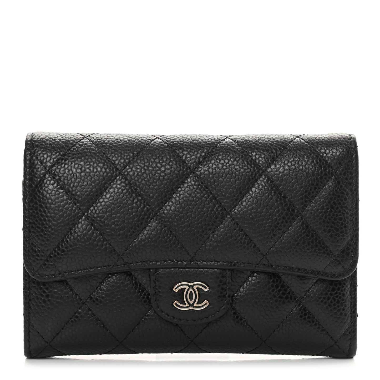 Caviar Quilted Small Flap Wallet Black