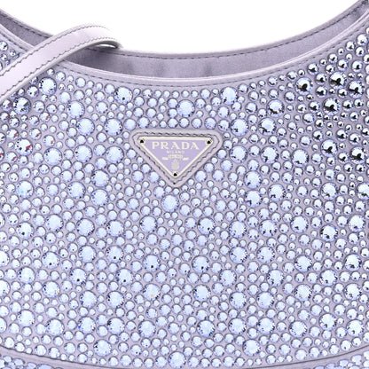 Prada Satin Crystal Cleo Adjustable Strap Shoulder Bag Glicine 7 of 9