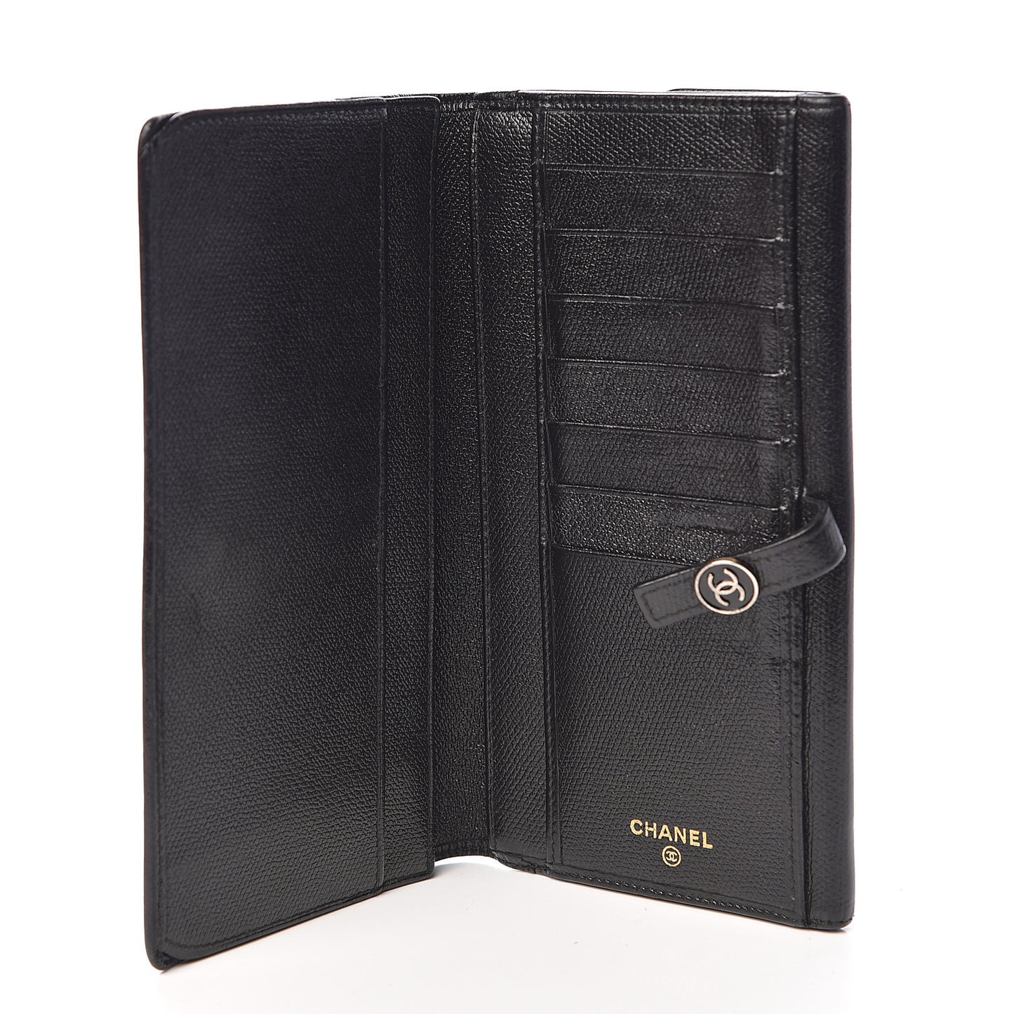 Grained Calfskin CC Button Long Wallet Black