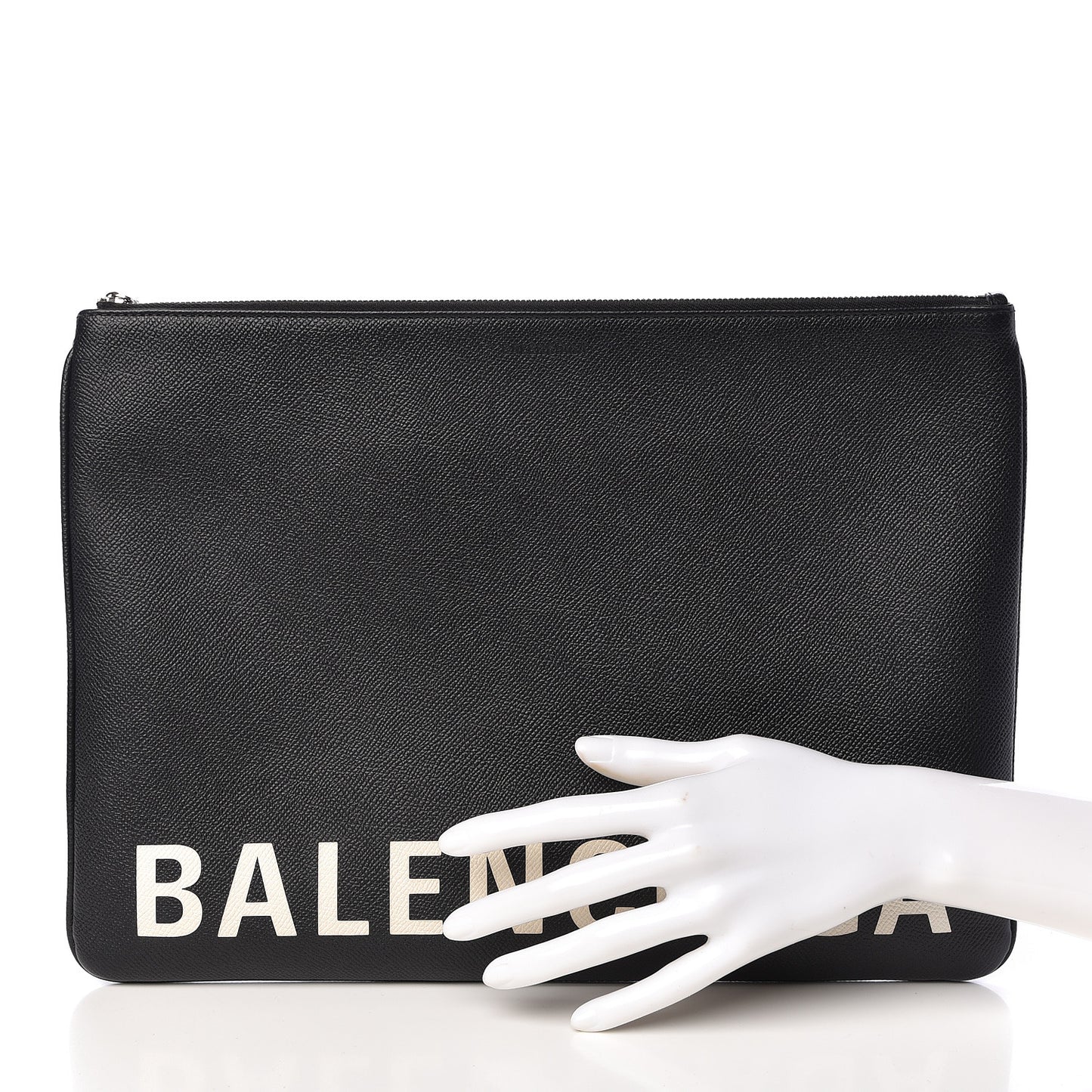 Calfskin Ville Logo Zip Pouch Black