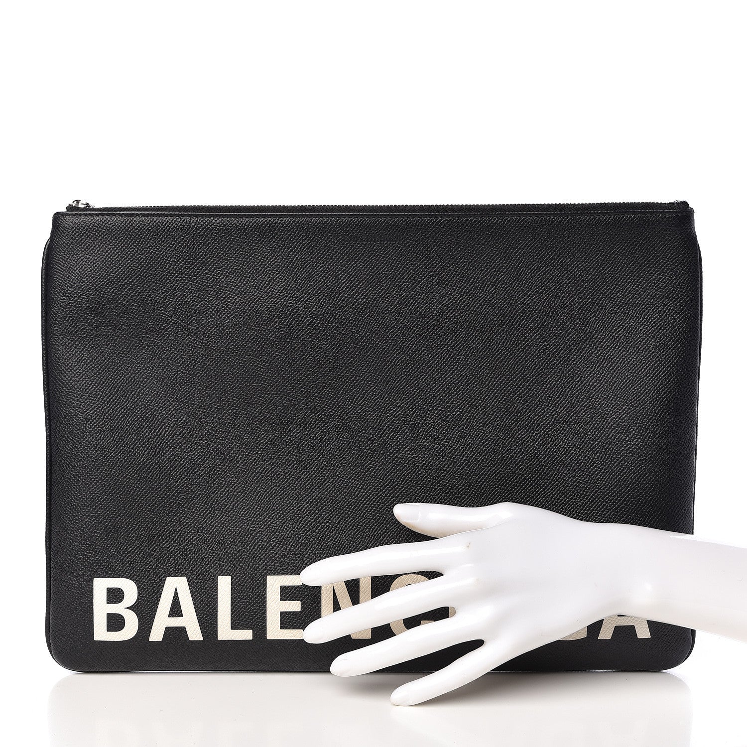 Balenciaga Calfskin Ville Logo Zip Pouch Black 2 of 8