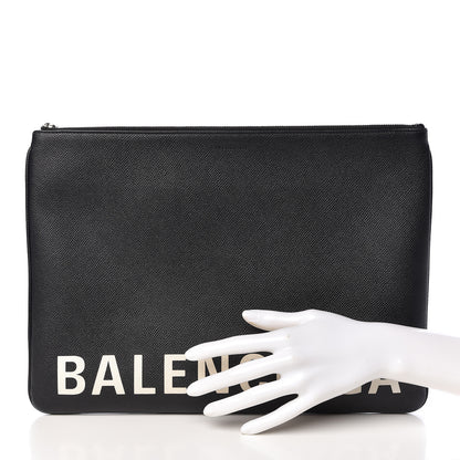 Balenciaga Calfskin Ville Logo Zip Pouch Black 2 of 8